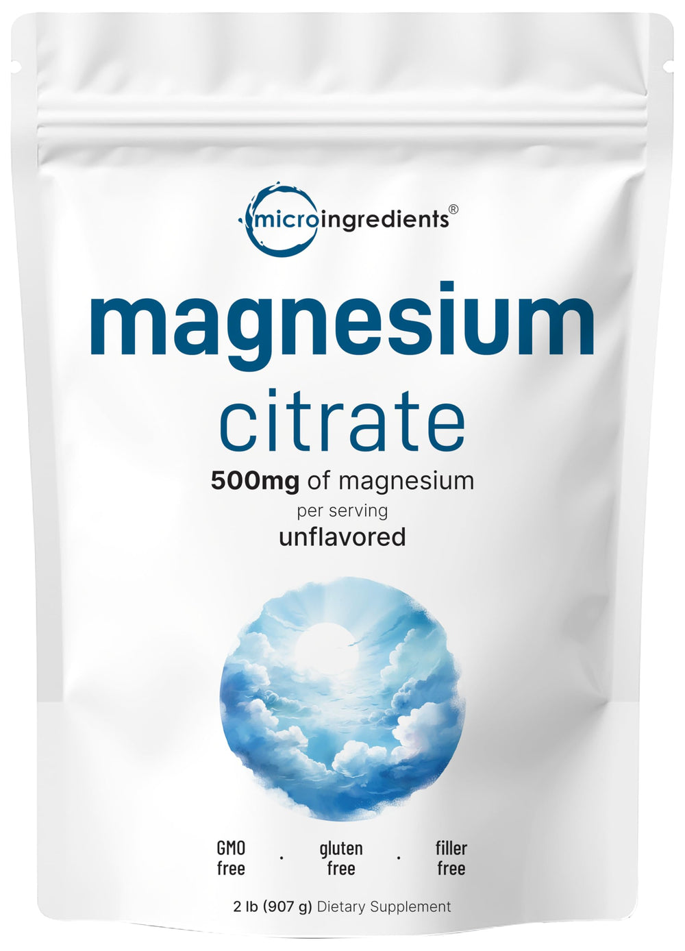 Micro Ingredients envase frontal del polvo de citrato de magnesio, muestra pura