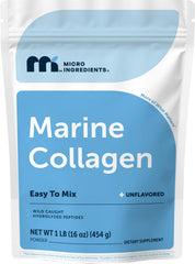 Micro Ingredients empaque frontal mostrando colágeno marino y beneficio de pureza