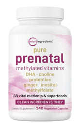 Micro Ingredients envase frontal prenatal mostrando información clara y beneficio de pureza