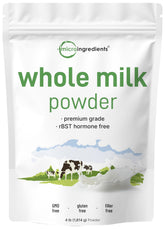 Micro Ingredients empaque frontal de leche en polvo muestra etiqueta clara y beneficios