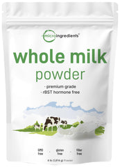 Micro Ingredients empaque frontal de leche en polvo muestra etiqueta clara y beneficios