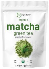 Micro Ingredients envase frontal de matcha orgánico mostrando etiqueta clara y cantidad