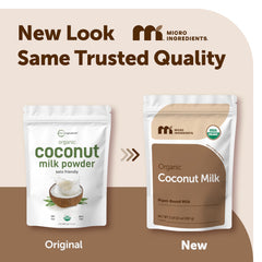 Micro Ingredients textura en polvo de leche de coco mostrando finura y mezcla fácil