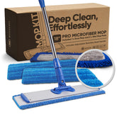 Microfiber Wholesale mopa 18” frontal mostrando embalaje y beneficio duradero