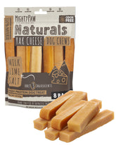Mighty Paw embalaje frontal mostrando 8 palitos y beneficios saludables