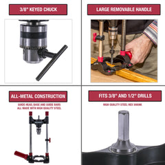 Milescraft DrillMate en uso sobre tabla ofreciendo perforaciones uniformes