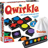 MindWare caja frontal del juego Qwirkle mostrando diseño y beneficio de rejugabilidad