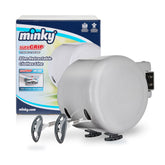 Minky front view mounted on wall showing compact storage benefit