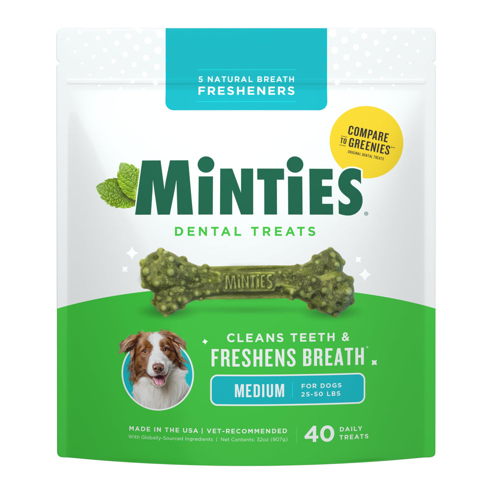 Minties frente del empaque mostrando 40 unidades y beneficios dentales