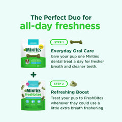 Minties acercamiento a la textura masticable, beneficio: suavidad visible que ayuda limpieza
