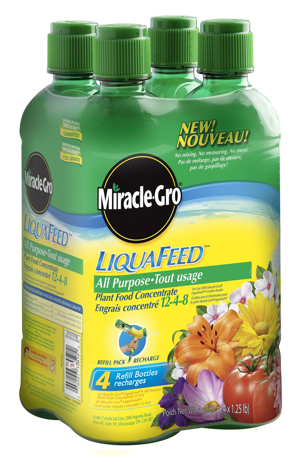 Miracle-Gro botella recambio frente mostrando etiqueta y facilidad de uso