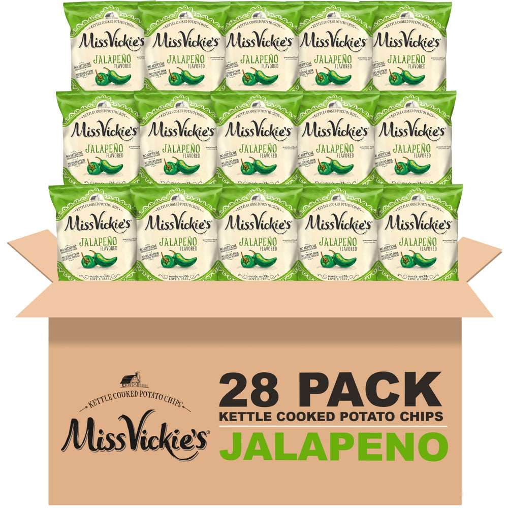 Miss Vickie's paquete frontal jalapeño mostrando diseño y conveniencia