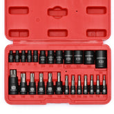 MIXPOWER juego frontal mostrando todas las puntas y vasos completos, durabilidad visible