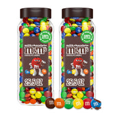 M&M'S frasco frontal mostrando caramelos coloridos, ideal para fiestas