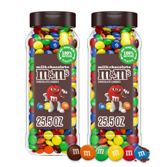 M&M'S frasco frontal mostrando caramelos coloridos, ideal para fiestas