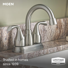 Moen Idora close-up of high-arc spout highlighting streamlined curve and easier sink access
