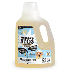 Molly's Suds botella frontal mostrando etiqueta clara y beneficios suaves