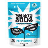 Molly's Suds frente del empaque mostrando bolsa y beneficio de limpieza segura