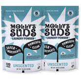 Molly's Suds frente del empaque mostrando ahorro y detalle del producto
