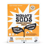 Molly's Suds paquete frontal Citrus Grove mostrando envase sin plástico y conveniencia