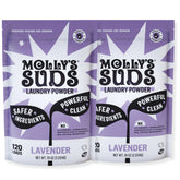 Molly's Suds paquete frontal Lavanda mostrando envase y beneficio limpieza confiable