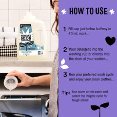 Molly's Suds in washing machine, illustrating HE compatibility and effective cleaning