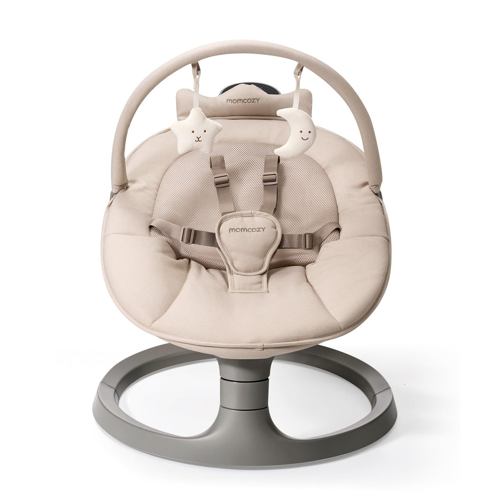 Momcozy columpio frontal khaki mostrando estabilidad y diseño versátil