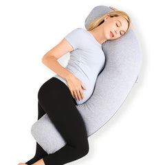 Momcozy almohada frontal mostrando forma en J y soporte completo
