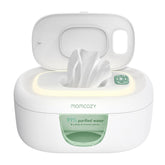 Momcozy vista frontal del calienta toallitas, acceso rápido y diseño compacto