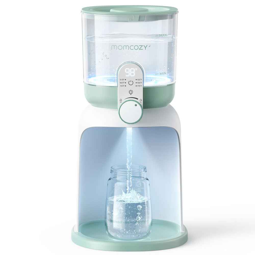 Momcozy vista frontal del dispensador mostrando capacidad y diseño seguro