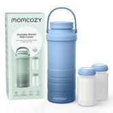 Momcozy vista frontal del enfriador mostrando diseño compacto y transporte seguro