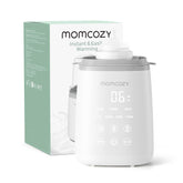 Momcozy vista frontal del calentador con biberón, rapidez en calentado
