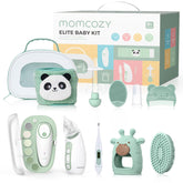 Momcozy kit presentación frontal mostrando todos los artículos, organización efectiva