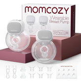 Momcozy S9 Pro vista frontal de la unidad y recogida de leche, mejora eficiencia
