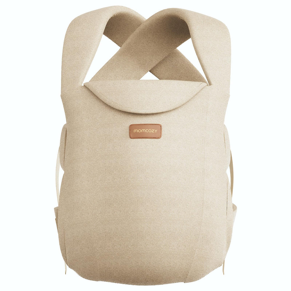 Momcozy imagen frontal del portabebés mostrando ajuste seguro y confort