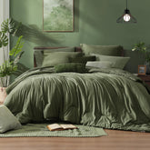 Monbix edredón frontal olive green mostrando acabado elegante y acogedor