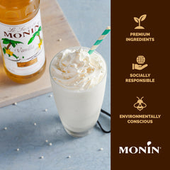 Monin jarabe añadido a latte crema y sabor más suave en taza