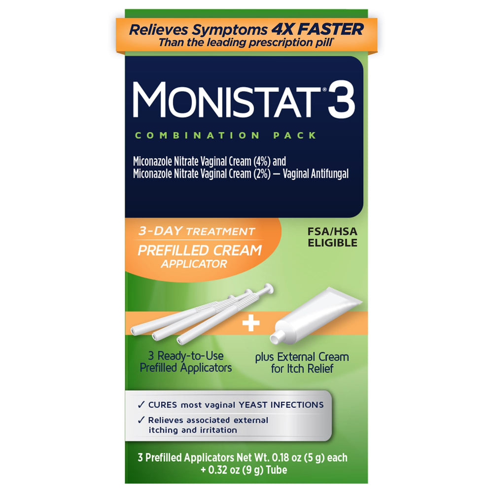 Monistat frente del empaque mostrando kit 3 días y comodidad