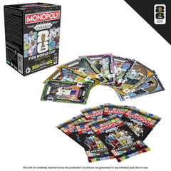 Monopoly Panini Prizm cartas dispuestas en mesa con estadísticas al reverso, facilita comparaciones y draft