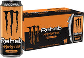 Monster Rehab lata frontal mostrando diseño y sabor durazno, apariencia atractiva