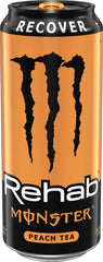 Monster Rehab lata abierta con líquido, muestra fácil consumo y frescura