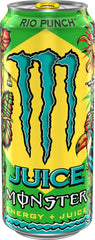 Monster Rio Punch lata en mano para comparar tamaño y porción práctica