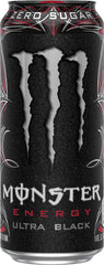 Monster Ultra Black detalle de la superficie y etiqueta, resalta sabor cereza negra