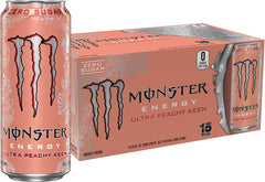 Monster Ultra Peachy Keen frente del empaque mostrando lata y diseño atractivo