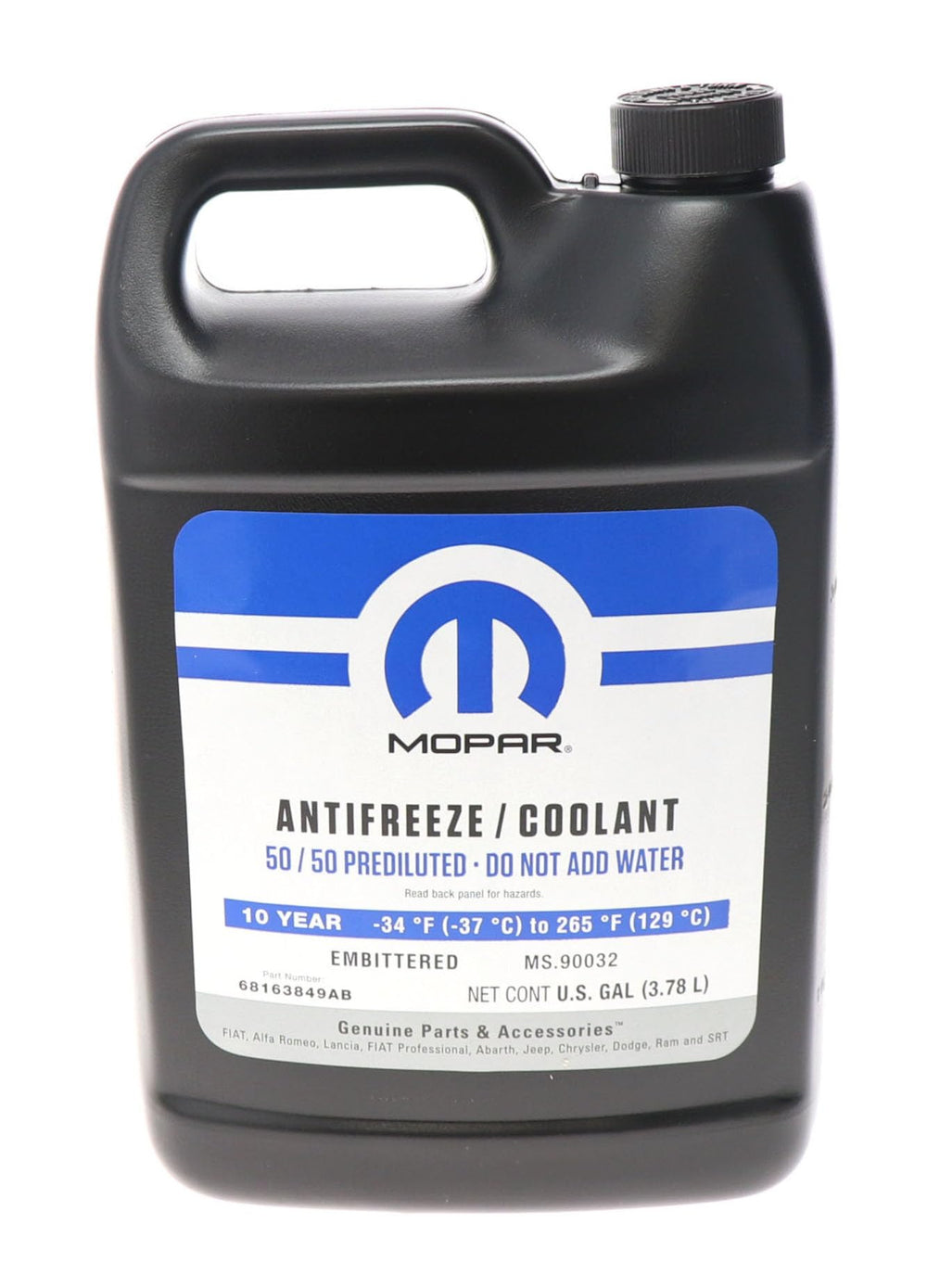Mopar front packaging showing label and 1 gallon for correct OEM part recognition and convenience