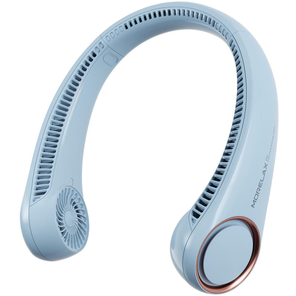 Morelax ventilador de cuello frontal mostrando diseño ergonómico y frescura