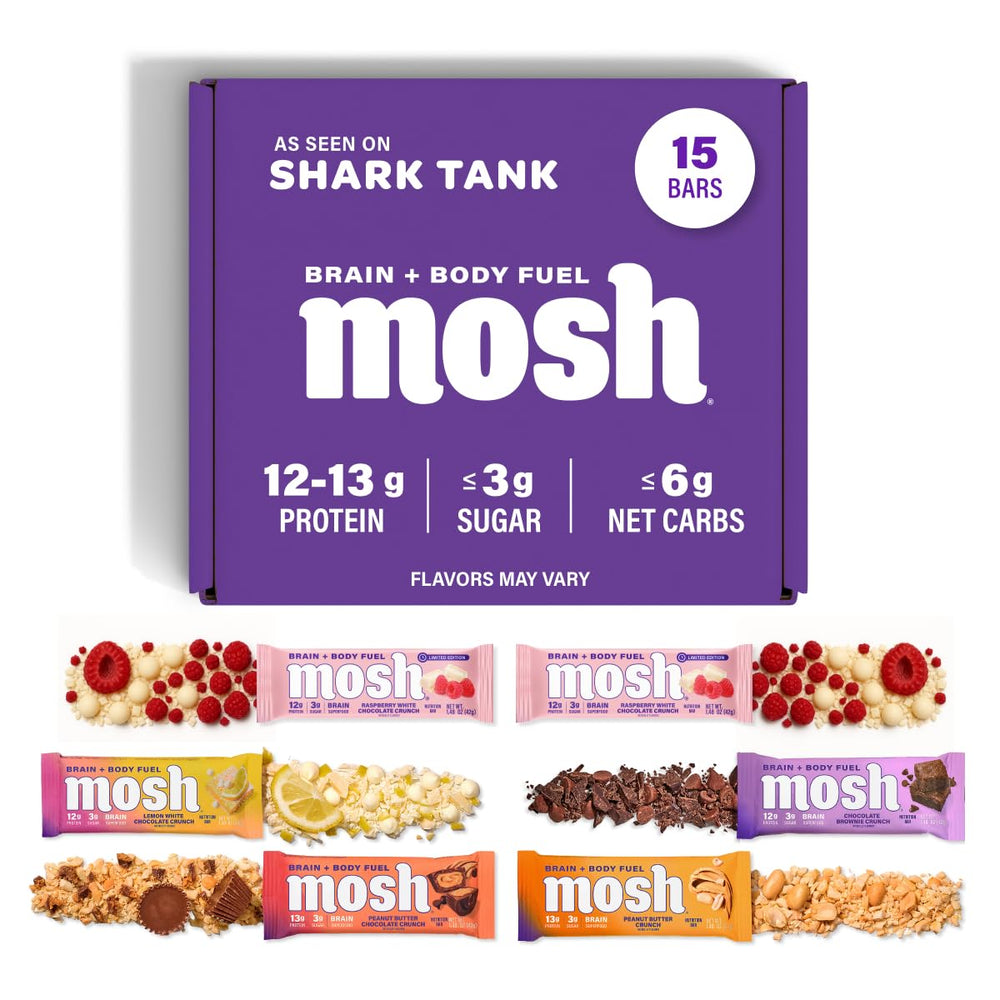 MOSH empaque frontal del pack variedad mostrando beneficios y sellos