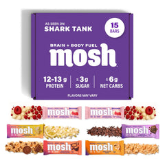 MOSH empaque frontal del pack variedad mostrando beneficios y sellos