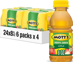 Mott's frente del empaque mostrando el pack de 24 botellas para almacenamiento práctico