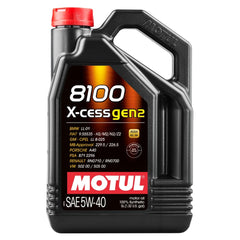 Motul 8100 X-Cess Gen2 frente del envase mostrando 5 litros y especificaciones útiles